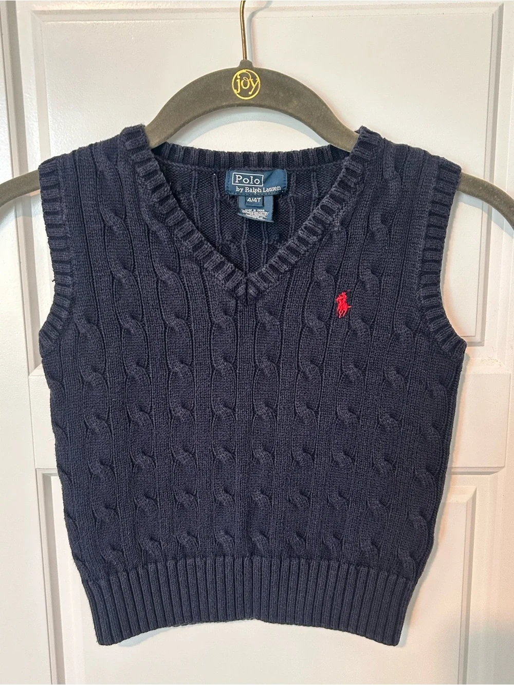 Polo Ralph Lauren Navy Cable Knit V-Neck Sweater Vest Boys 4